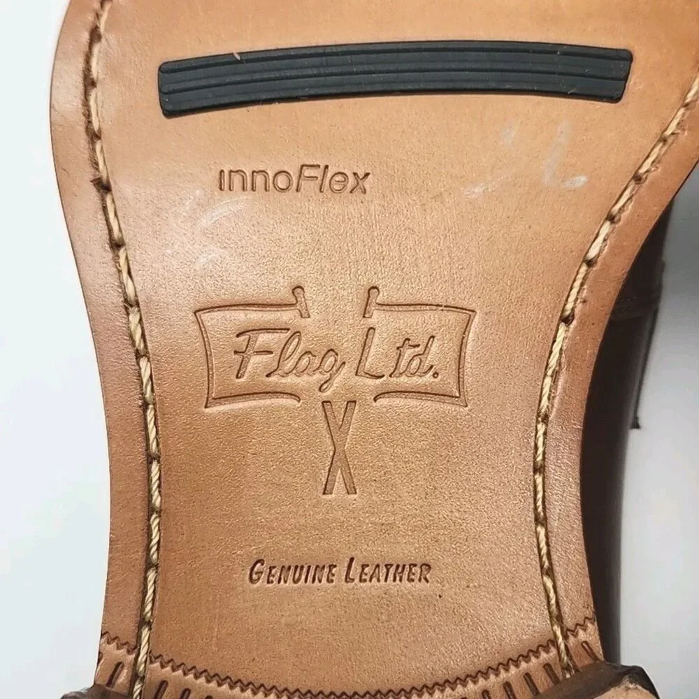 Flag Ltd Dress Shoe Loafer Nappa Glove Men Sz 8 Brown Leather InnoFlex Horse Bit